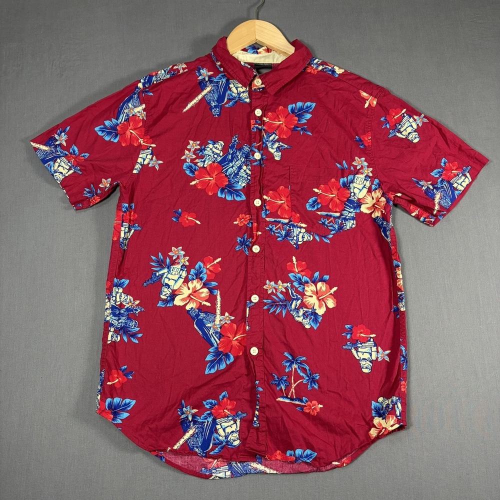 Star Wars Shirt Mens Small Red Hawaiian Button Up Storm Trooper Darth Vader